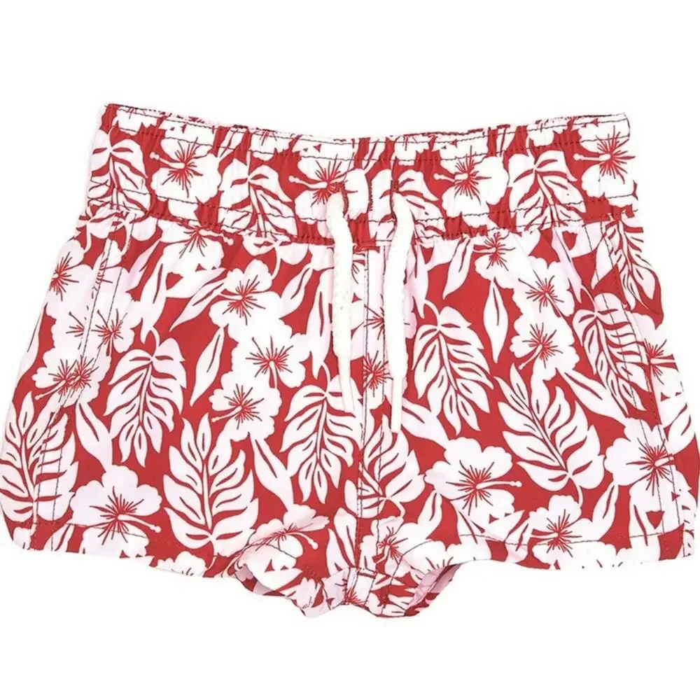 Class Club Starting Out Boys Hibiscus Palm Print Floral Coastal Swim Shorts 6/7